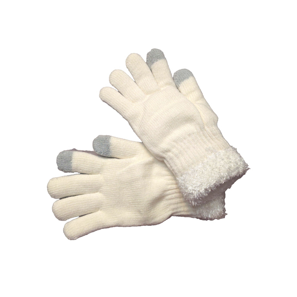 On 34th Ivory Rib Stitch Fuzzy Cuff Cream & Gray Knit Gloves Sz One Size NWT